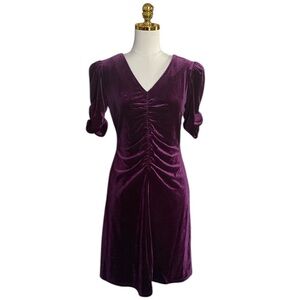 DKNY Womens Purple Ruched Fit-Flare Velvet Knee Length Y2K Cocktail Dress Size 6
